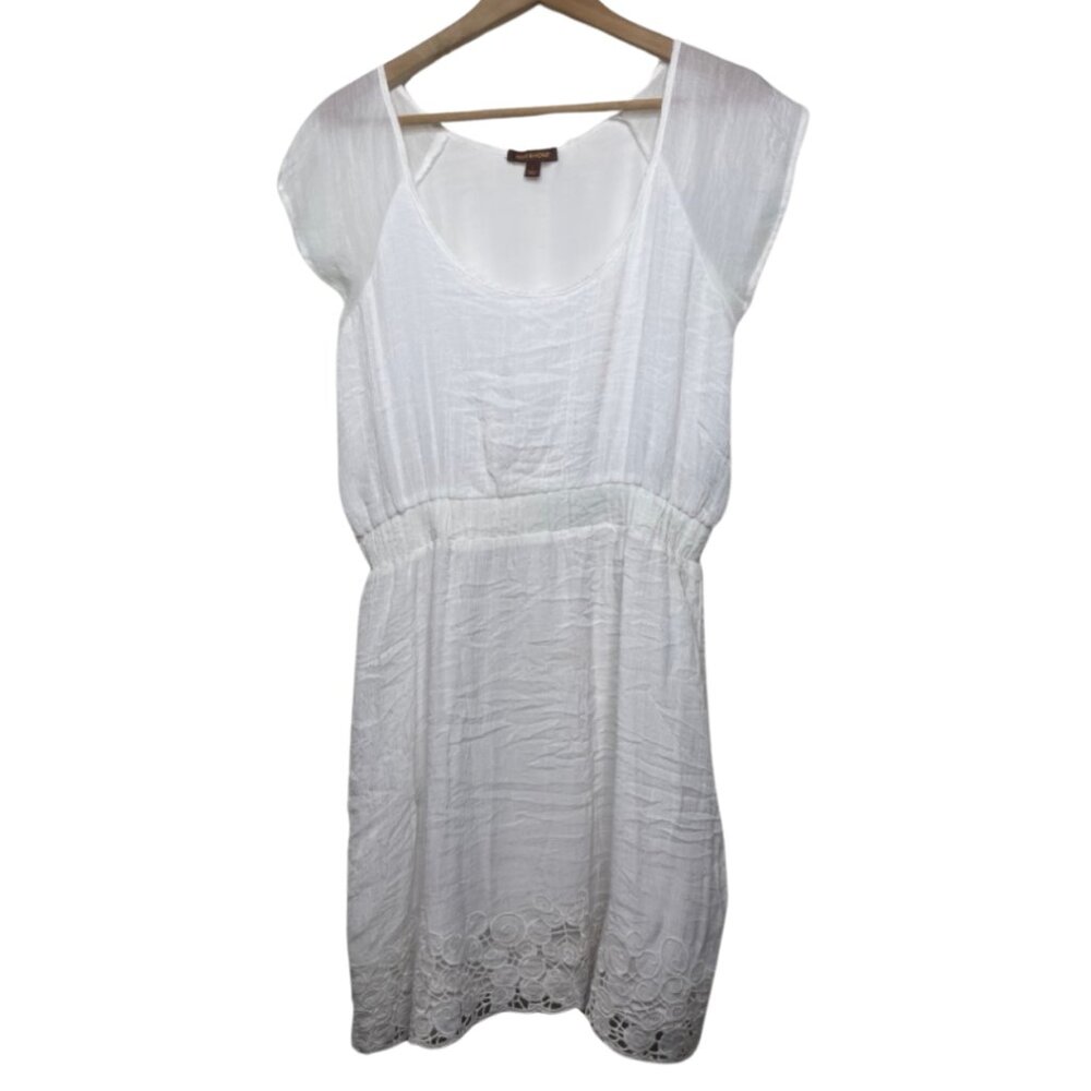 HIVE + HONEY | Lightweight White Summer Cap Sleeve Dress with Lace Trim | Size L